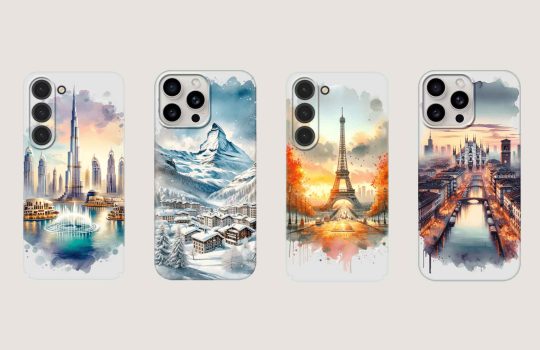 Unsere neuen Handyhüllen für iPhone & Samsung Galaxy smartphones präsentieren künstlerische Aquarellansichten weltberühmter Orte: Das lebendige Mailand bei Dämmerung, das malerische Matterhorn im Winterkleid, der romantische Pariser Eiffelturm im Abendrot und die glitzernde Skyline von Dubai, allesamt vereint in einer Kollektion, die Schutz und Stil geschickt kombiniert.